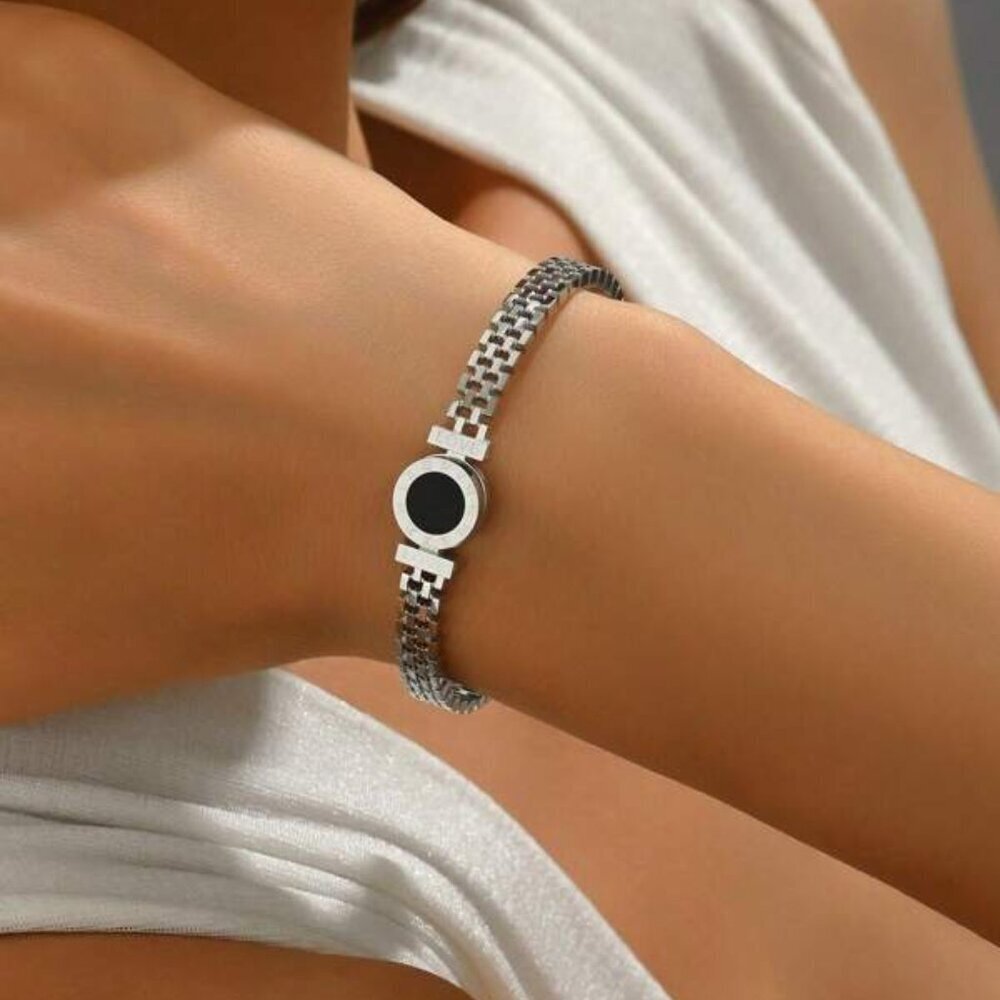 Roman Numeral Black Enamel Bracelet | Sterling Silver - Picture 2 of 2